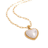 Imitation pearl heart-shaped pendant stainless steel necklace