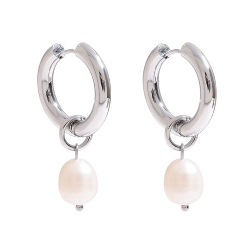 Stainless steel freshwater pearl earrings