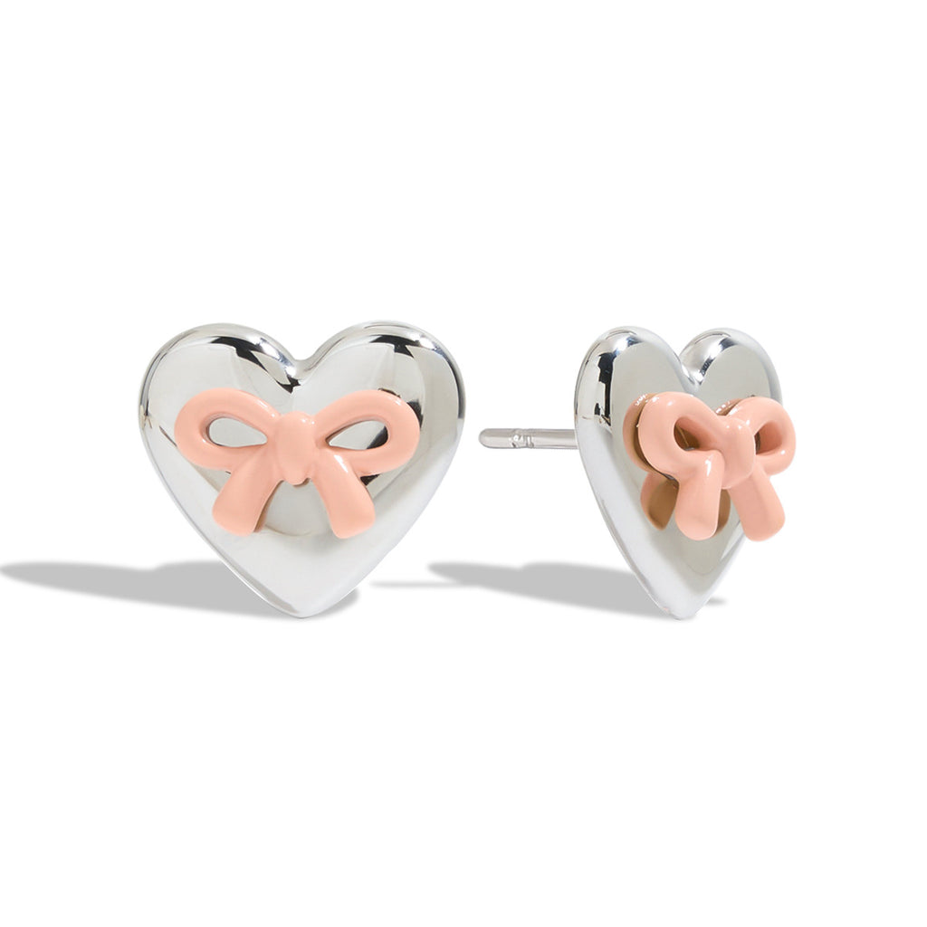 Stainless steel heart-shaped painted bow earrings