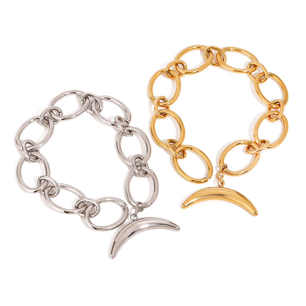 Golden, steel-colored stainless steel moon bracelet