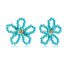 Load image into Gallery viewer, Stainless steel blue rice bead flower earrings