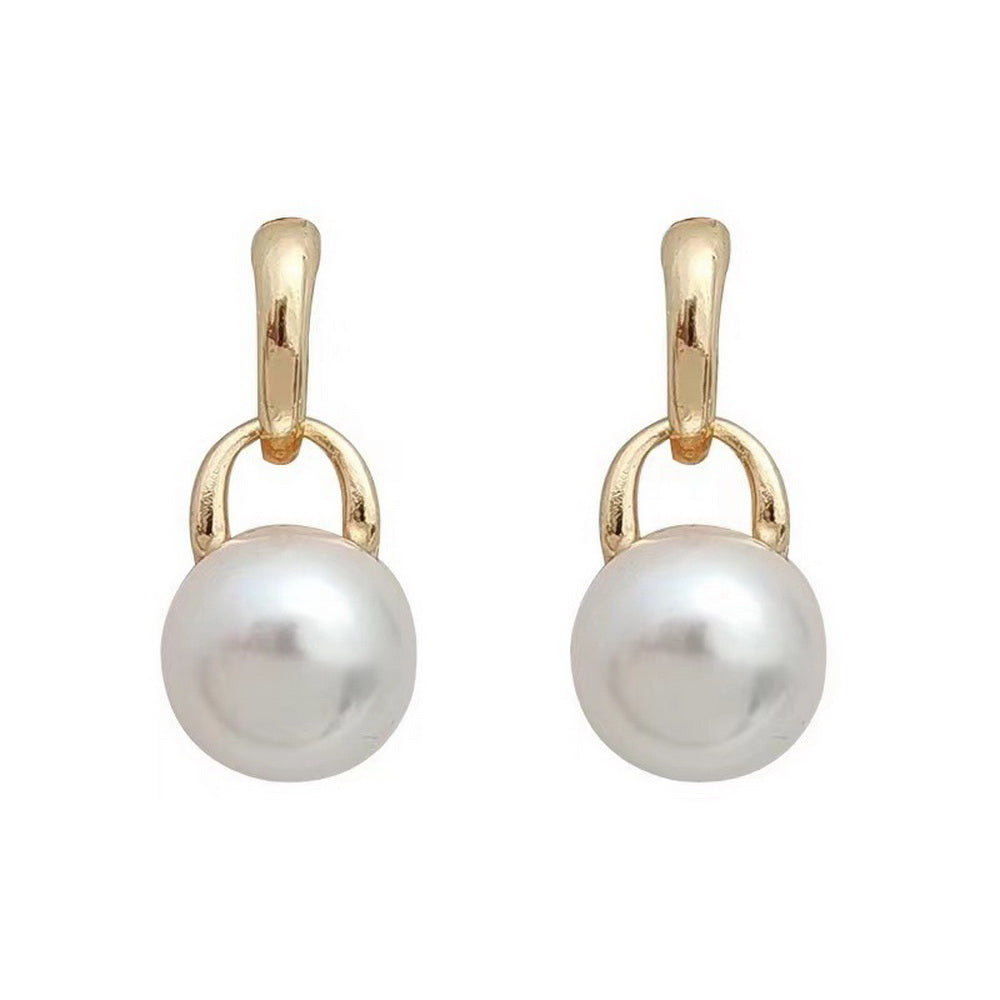 Golden stainless steel round pearl glass bead earrings
