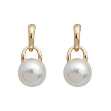 Load image into Gallery viewer, Golden stainless steel round pearl glass bead earrings