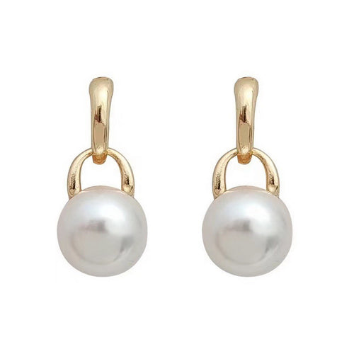 Golden stainless steel round pearl glass bead earrings