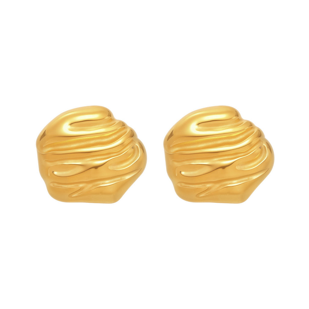Golden stainless steel irregular pleated hammer pattern earrings