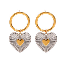 Load image into Gallery viewer, Stainless steel two-color heart-shaped pendant ear ring earrings