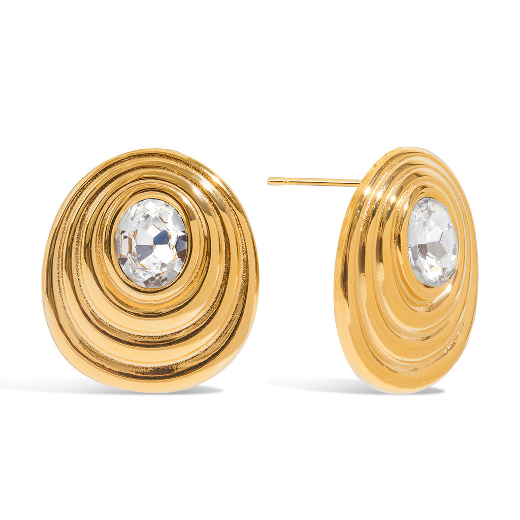 Golden stainless steel zircon earrings