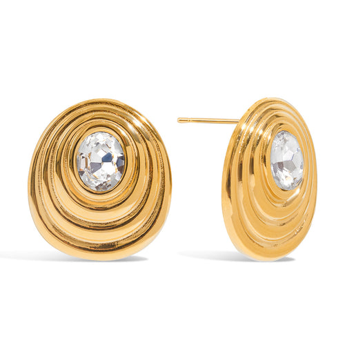 Golden stainless steel zircon earrings