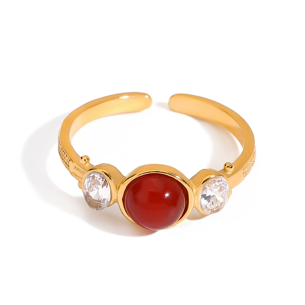 Stainless steel red agate ring