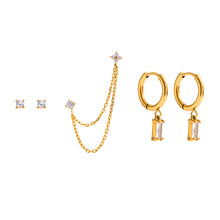 Load image into Gallery viewer, A 5-piece set of gold stainless steel zircon earrings