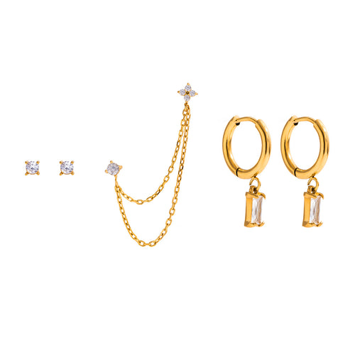 A 5-piece set of gold stainless steel zircon earrings