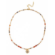 Load image into Gallery viewer, Colored natural stone beaded heart-shaped pendant necklace