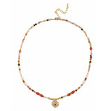 Colored natural stone beaded heart-shaped pendant necklace