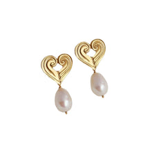 Load image into Gallery viewer, Stainless steel heart-shaped pearl pendant earrings