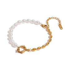Load image into Gallery viewer, 18K gold stainless steel pearl bracelet