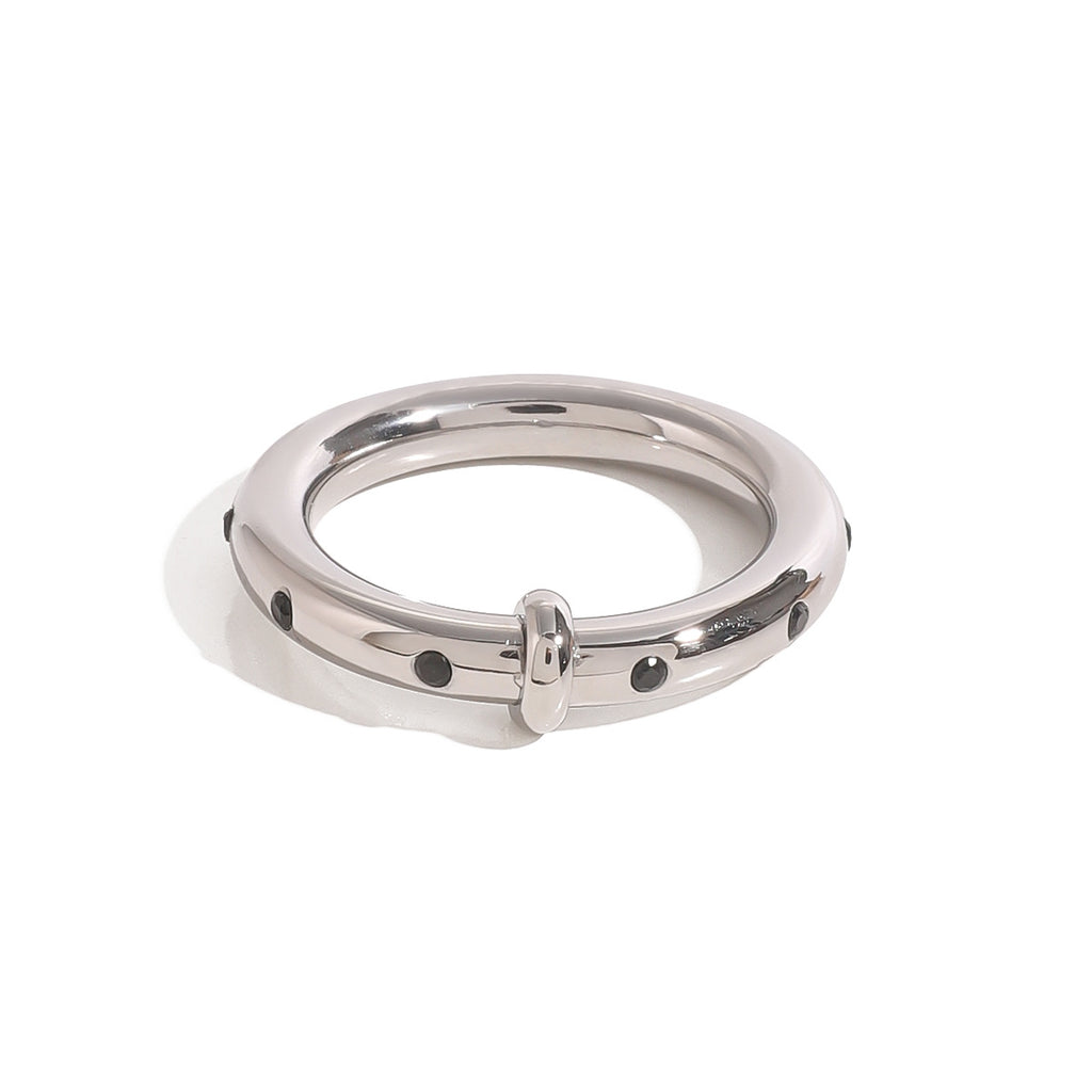 Stainless steel black rhinestone plain ring