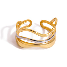 Load image into Gallery viewer, 18K gold stainless steel multi-layer water ripple gold and silver color-matching ring