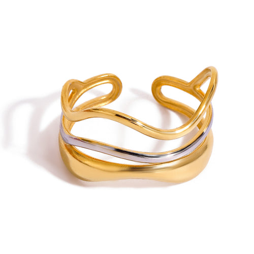 18K gold stainless steel multi-layer water ripple gold and silver color-matching ring