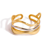 18K gold stainless steel multi-layer water ripple gold and silver color-matching ring