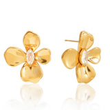 Golden stainless steel flower zircon earrings