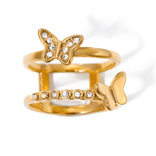 Load image into Gallery viewer, Stainless steel butterfly ring set with zirconium