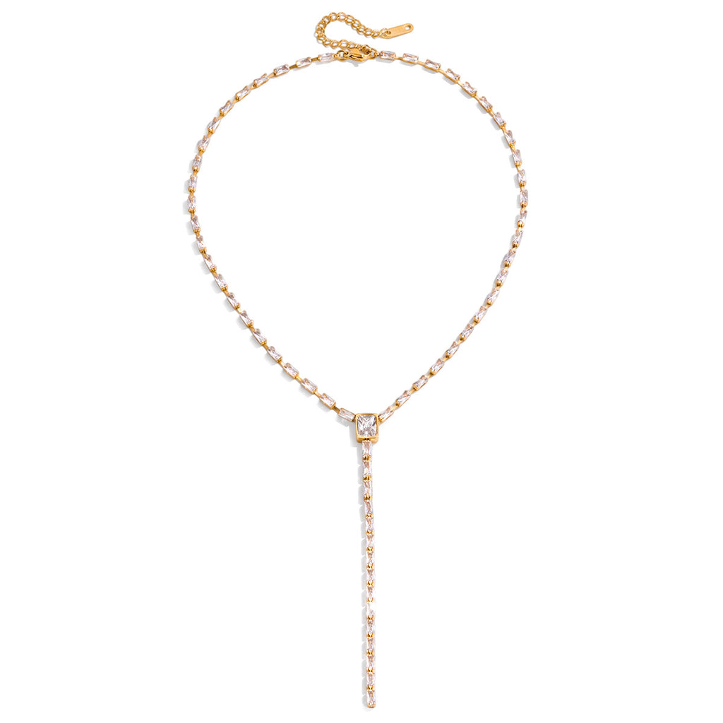 Golden stainless steel zircon Y-shaped autumn and winter long necklace