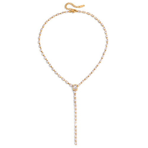 Golden stainless steel zircon Y-shaped autumn and winter long necklace