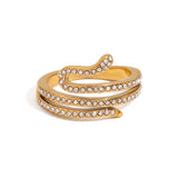 Stainless steel serpentine zircon ring