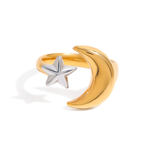 Star and Moon stainless steel ring