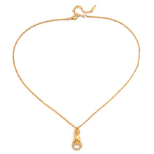 Load image into Gallery viewer, 18K gold stainless steel white rhinestone Friendship hand round hollow pendant necklace