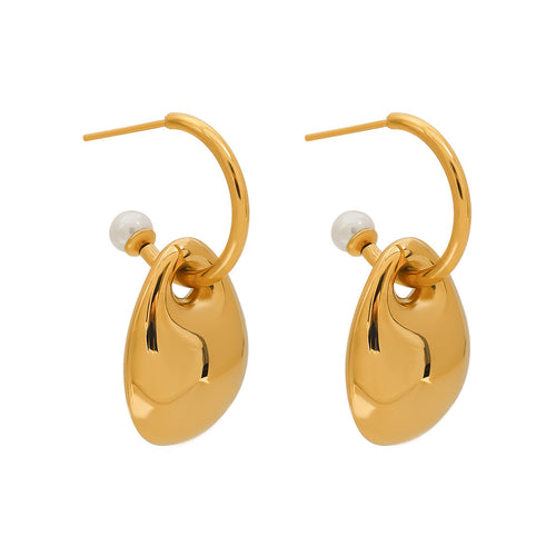 Stainless steel golden glossy pendant earrings