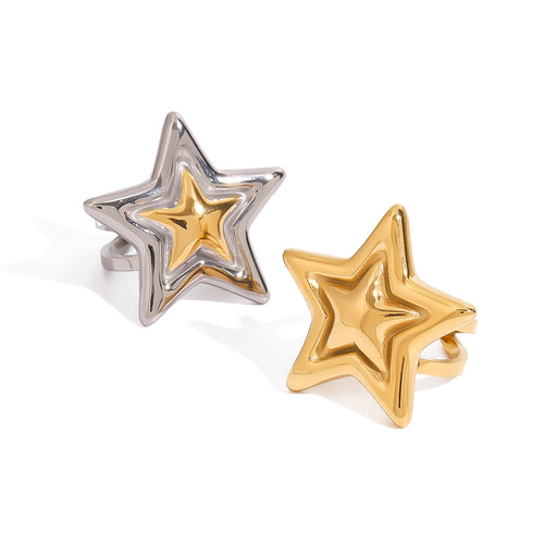 Five-pointed star stainless steel golden steel ring