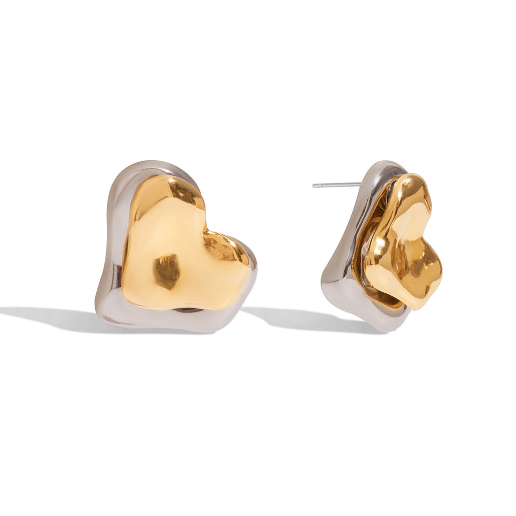 Stainless steel gold and silver color-matched heart-shaped earrings