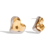 Load image into Gallery viewer, Stainless steel gold and silver color-matched heart-shaped earrings