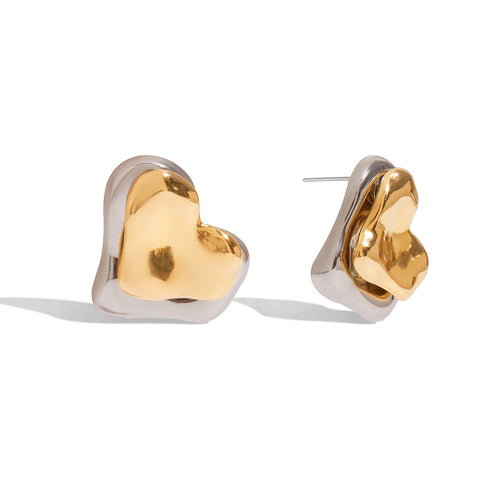 Stainless steel gold and silver color-matched heart-shaped earrings