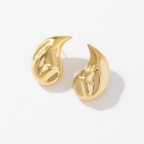 Stainless steel 18K gold teardrop hammering pattern earrings