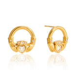 Stainless steel zirconium-inlaid friendship hand round stud earrings