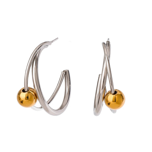 Stainless steel C-shaped ear rings with gold and silver color combinations