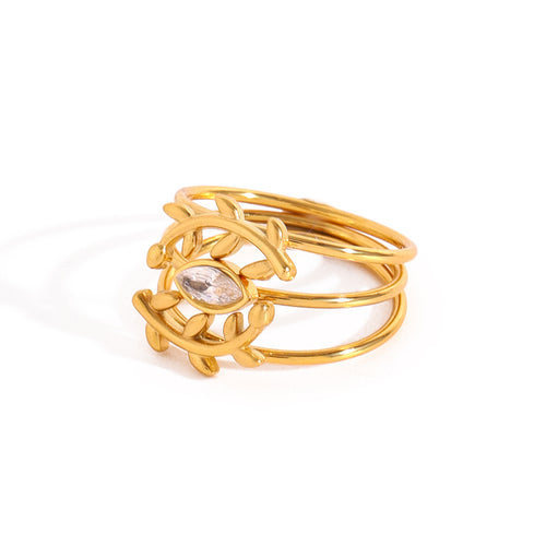 A three-piece set of stainless steel diamond rings stacked together