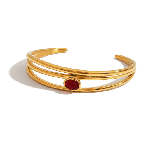 Stainless steel red natural stone open bracelet