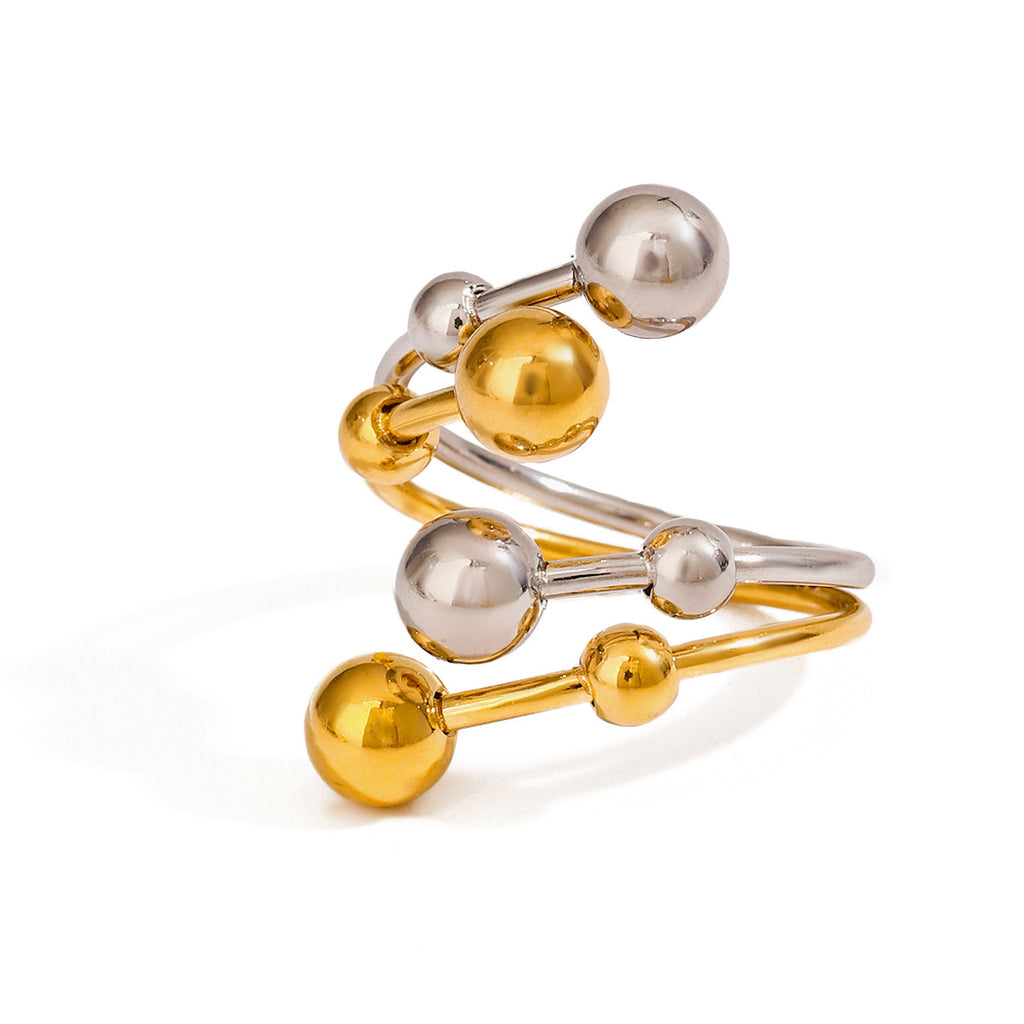 A double-layer ring made of stainless steel, gold and silver, with large and small steel balls