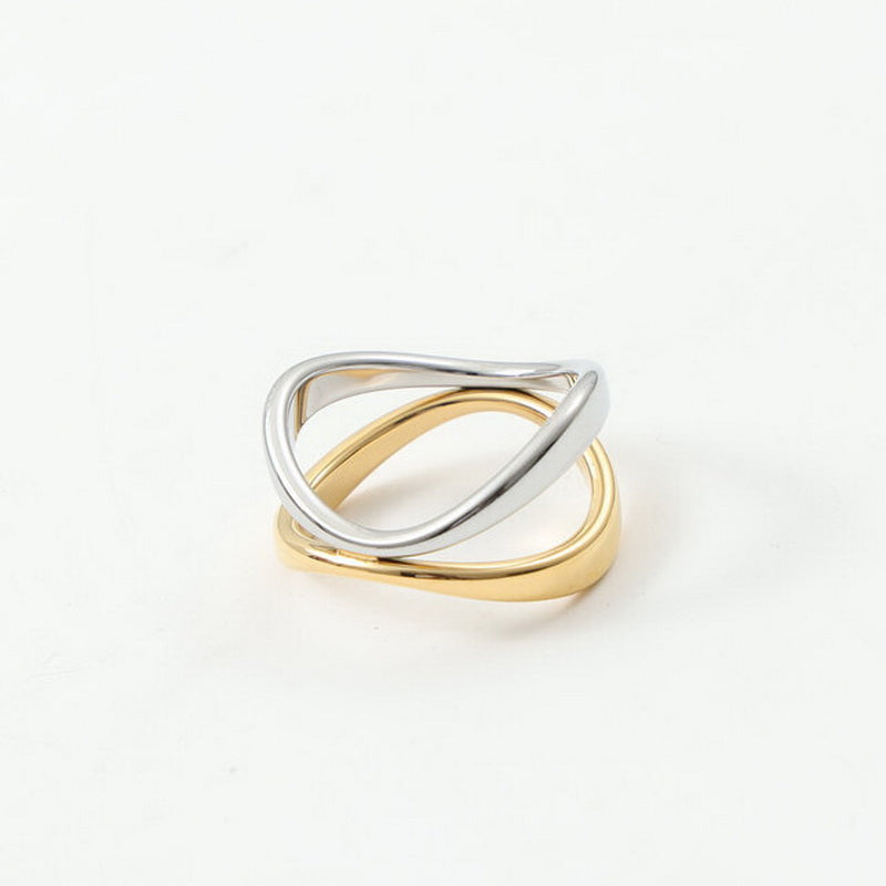 18K gold stainless steel curved two-color ring