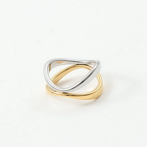18K gold stainless steel curved two-color ring