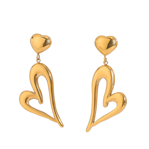 Stainless steel heart-shaped pendant earrings