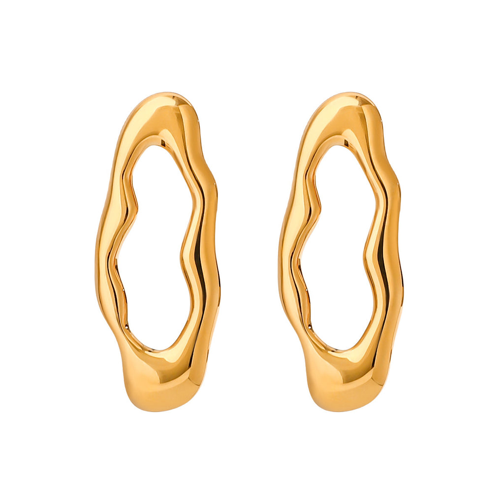 18K gold stainless steel irregular lava O-shaped earrings