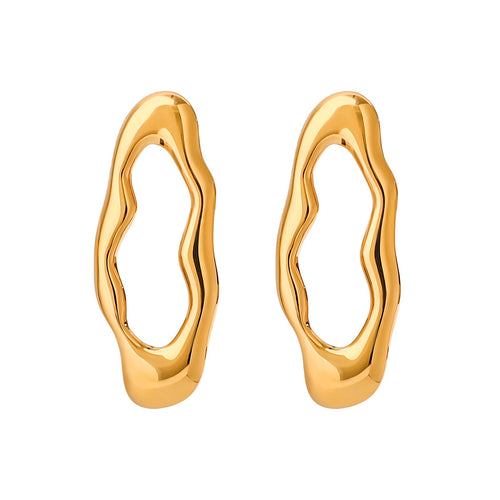 18K gold stainless steel irregular lava O-shaped earrings