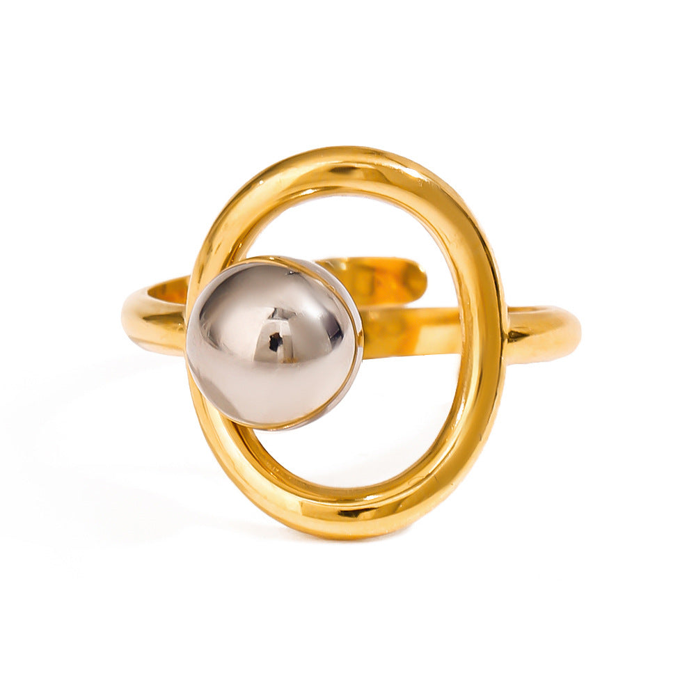 Stainless steel, gold and silver color-matched steel ball open ring