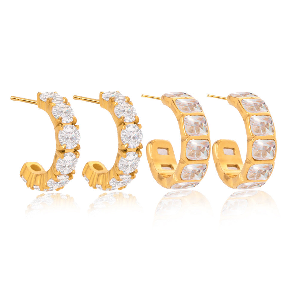 18K gold stainless steel zircon stud earrings