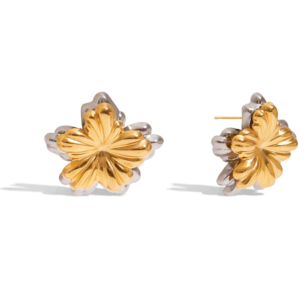 Stainless steel gold and silver color-matched flower earrings