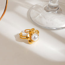 Load image into Gallery viewer, Stainless steel flower pearl open ring